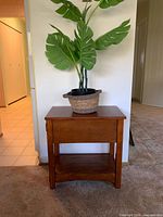 Front view of mission end table with lower shelf