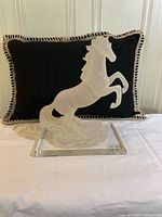 Full view of frosted crystal horse sculpture on base