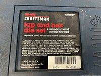 Exterior label identifying Craftsman tap and hex die set, catalog number 252377