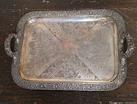 Top view of tray showing engraving and handles