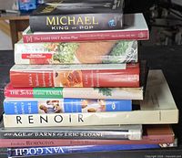 Stack of mixed books showing titles and spines