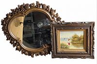 Front view of Syroco mirror and framed oil painting
