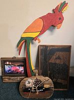 All four wooden decor items grouped