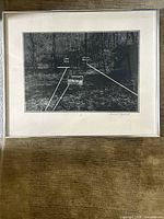 Full view of framed lithograph showing image, mat and frame