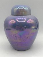 Front view of iridescent ginger jar with lid