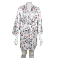 Full front view of satin floral robe on mannequin