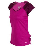 Front view of pink and purple Nike Dri-FIT cap sleeve top