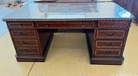 Front view of desk with glass top in place