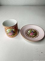 Cup and saucer set displayed side by side showing overall form, color, and matching design