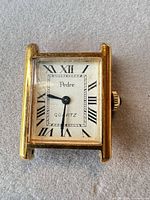 Front view of Pedre rectangular quartz watch head showing dial and case