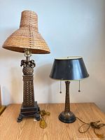 Both table lamps showing full form, shades, bases and cords