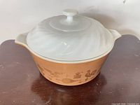 Casserole with lid showing exterior pattern and overall form