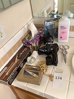 All items grouped on bathroom counter