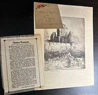 Overall view showing etching print, descriptive insert, and holiday tag-card together