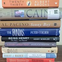 Stacked spines of nine actor biographies