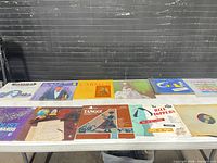 Tabletop view of all record albums laid out