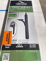 Box front showing Gibraltar Industries Ardmore Post Series mailbox post image and specifications