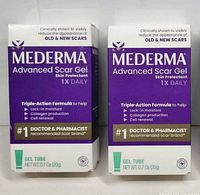 Front view of both sealed Mederma boxes showing product name and size