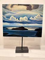 Front view of textured lithograph panel on display stand