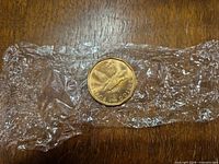 Reverse of coin showing flying loon, Olympic rings, maple leaf, year 2006