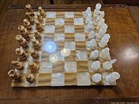 Full board with both sets of chess pieces arranged for play