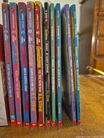 Spine view of all ten Goosebumps paperbacks