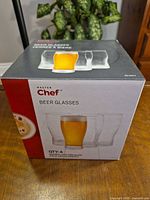 Front view of sealed Master Chef beer glasses box