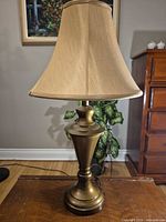 Front view of table lamp showing full height and shade