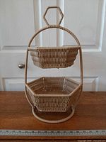 Full view front of two-tier rattan basket