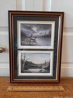 Full view of framed pair of prints with ruler for scale