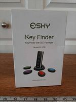 Front of boxed Esky Key Finder showing model and product image
