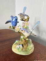 Front view of Crown Staffordshire figurine with three blue birds and flowers