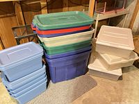 Group shot of all bins and totes showing colors, sizes and lids