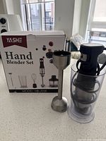 Box front showing brand and model with blender components