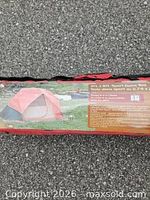 Tent carry bag front showing tent image and description