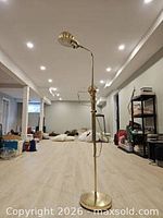 Full view of brass floor reading lamp
