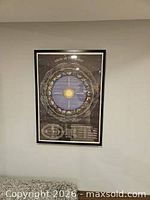 Full view of framed Signs of the Zodiac print on wall