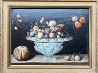 Close view of painting showing subject and condition