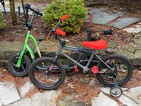Bicycle and scooter side by side showing overall condition and colors