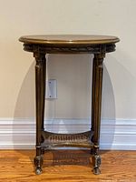 Front view of wooden two-tier side table