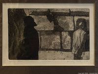 Close view of etching showing figures and wall texture