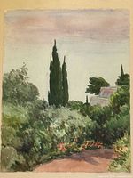 Close view of full watercolour image showing landscape details