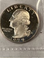 Obverse of a 1979-S Washington quarter proof in plastic holder