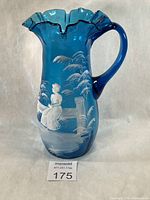 Front view showing Mary Gregory enamel scene and ruffled rim