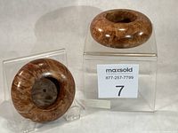 Two maple burl tea light holders front view