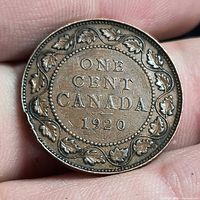 Reverse of 1920 Canada one-cent coin