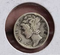 Obverse of 1936 Mercury Dime in holder