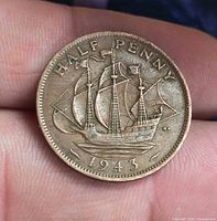 Reverse with Golden Hind ship and 1943 date