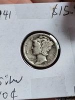 Obverse of 1941 Mercury dime in cardboard flip