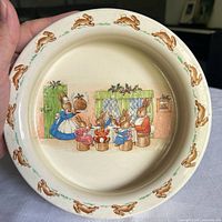 Top view showing entire Bunnykins scene and rim decoration